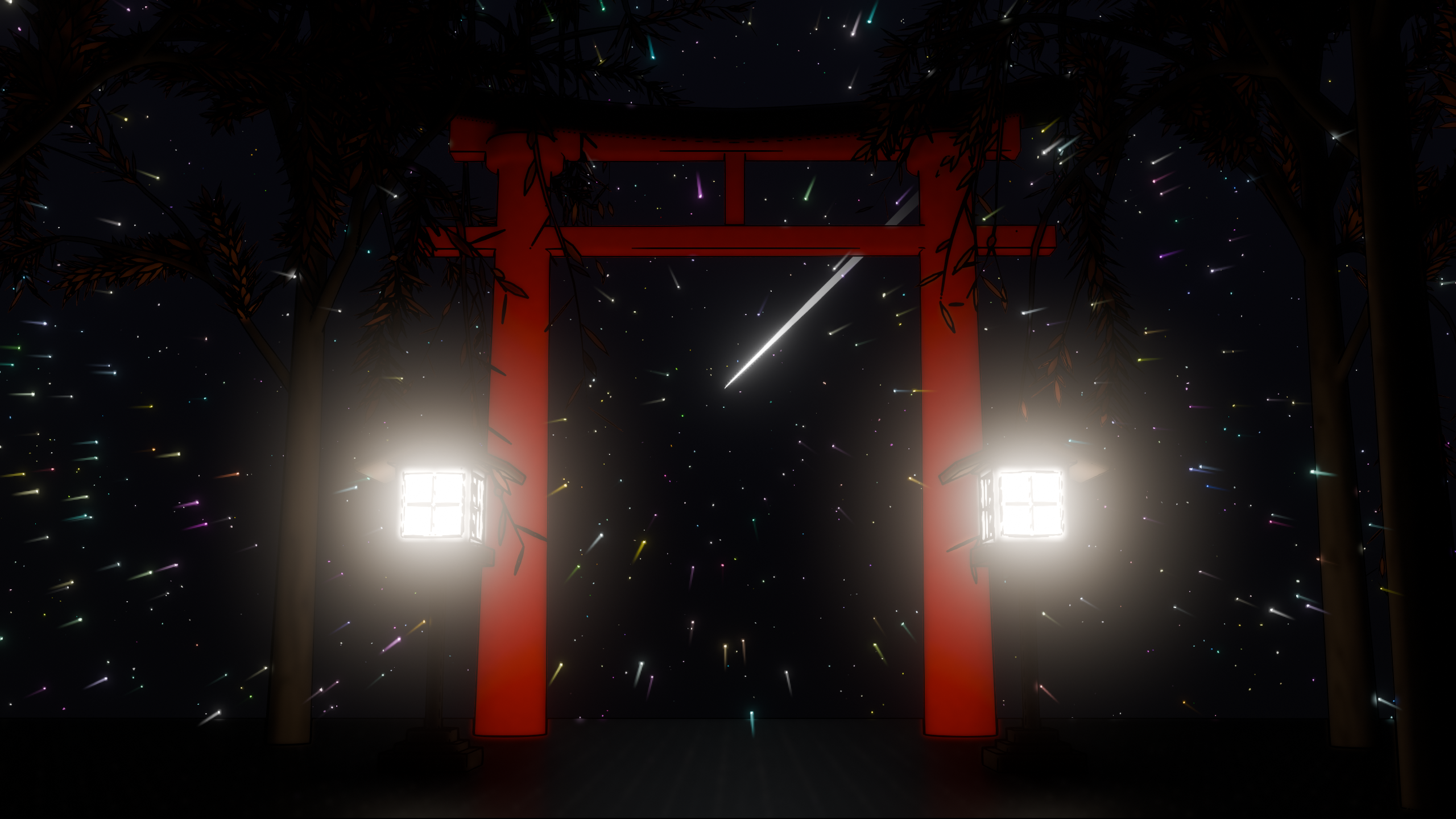 shooting star and shrine with many effect